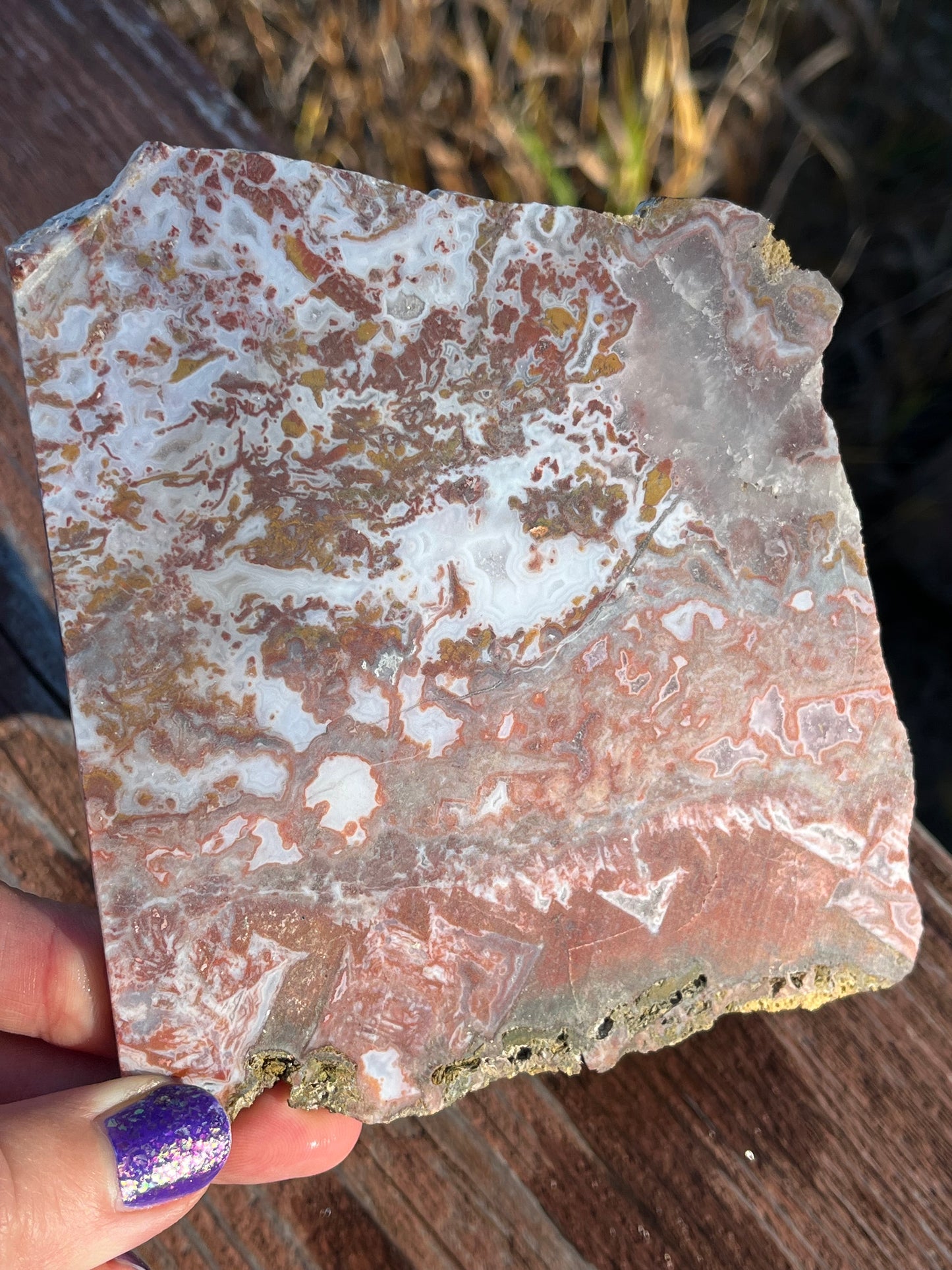 Moroccan Moss Agate Lapidary slab stone supplies pink and red gold