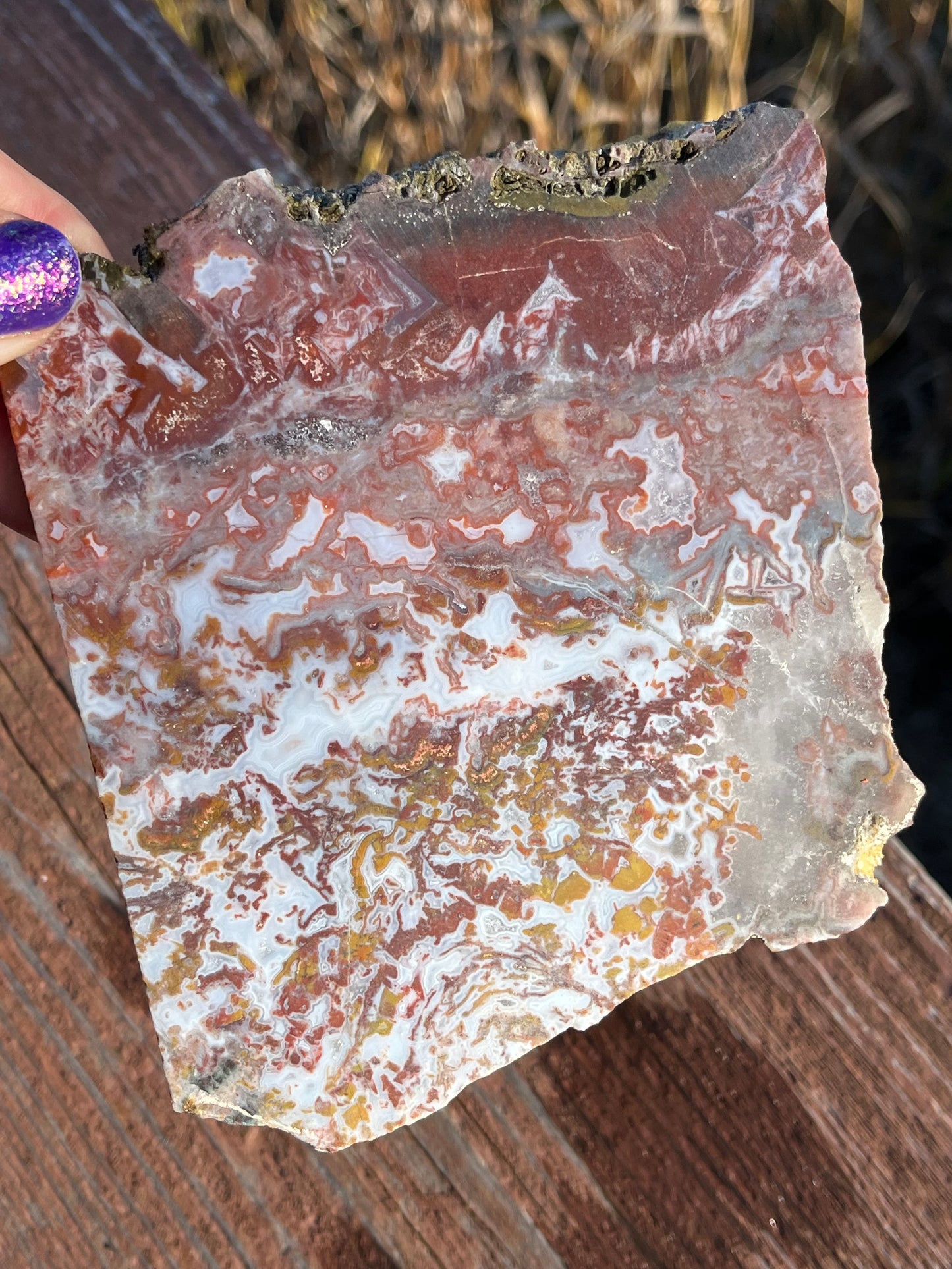 Moroccan Moss Agate Lapidary slab stone supplies pink and red gold