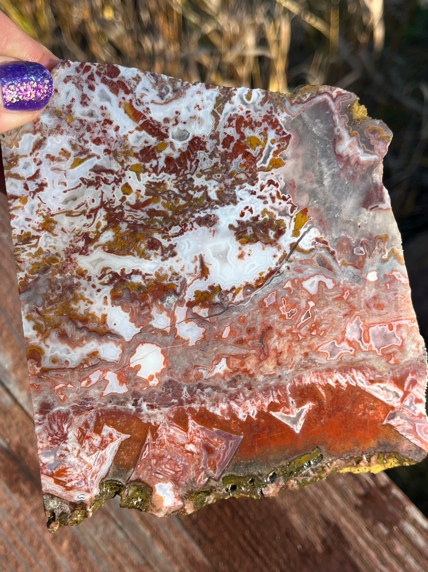 Moroccan Moss Agate Lapidary slab stone supplies pink and red gold