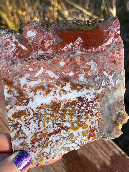 Moroccan Moss Agate Lapidary slab stone supplies pink and red gold