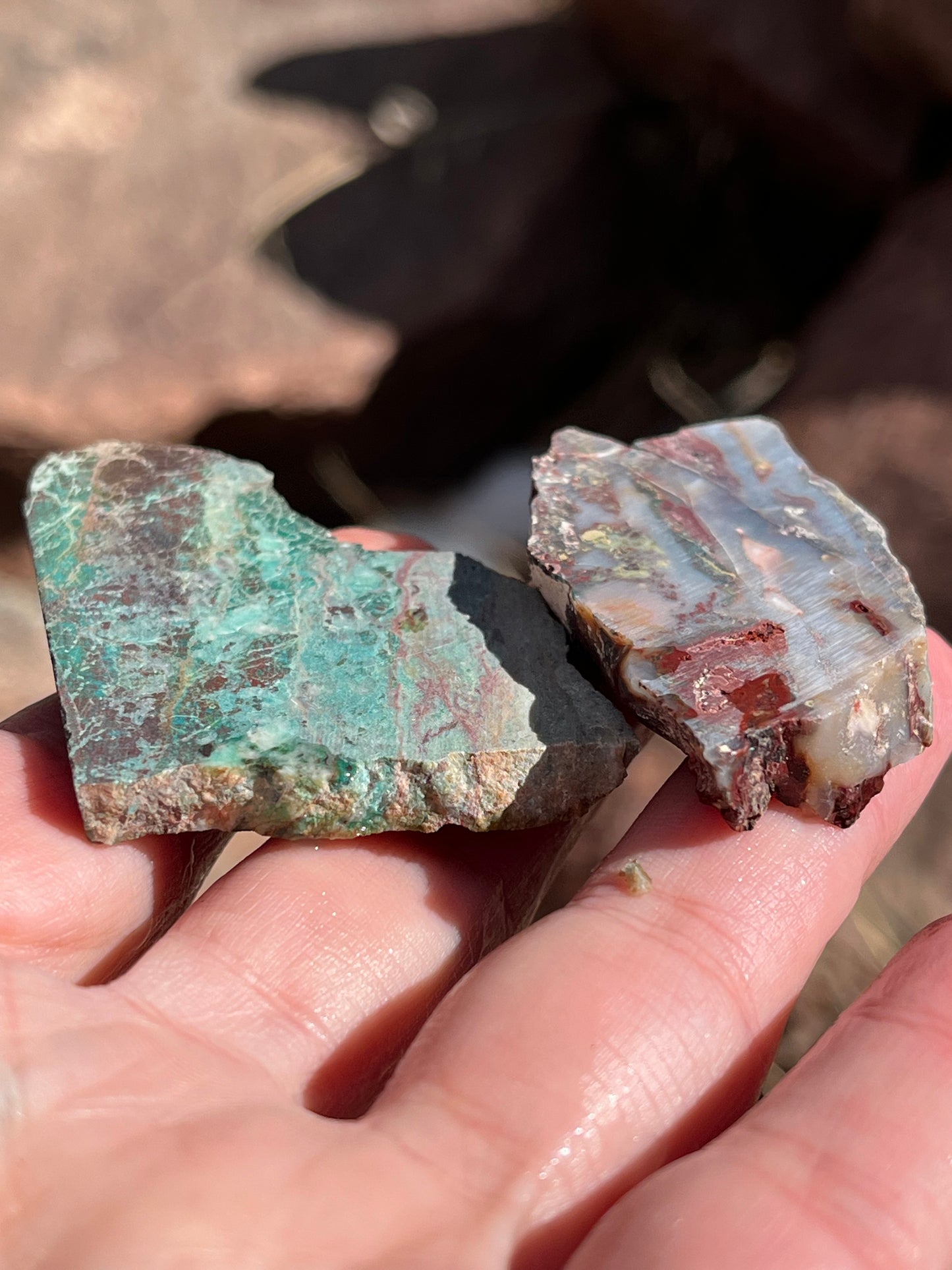 2 small Slabs for Lapidary chrysocolla and Idaho Seam agate