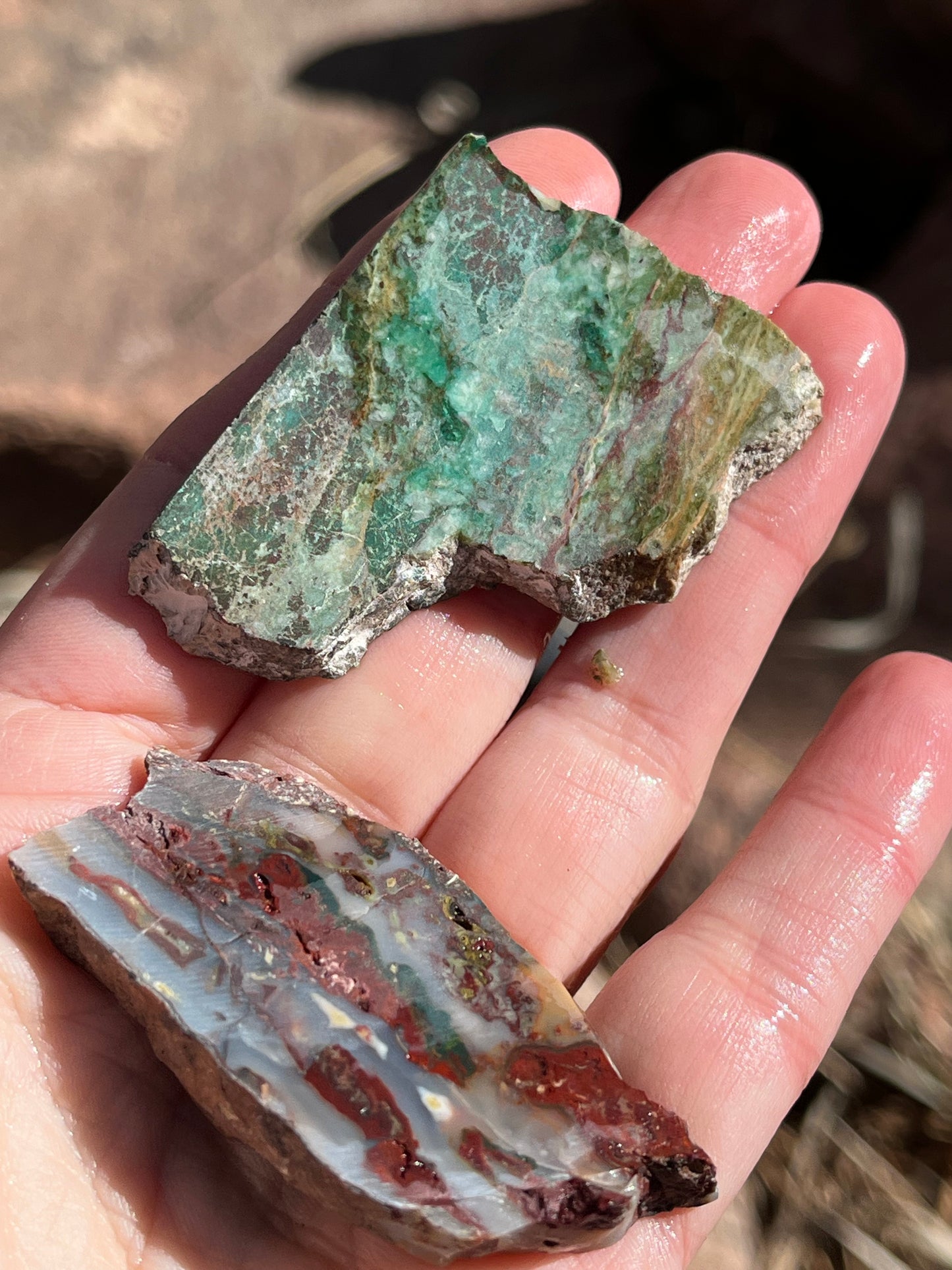 2 small Slabs for Lapidary chrysocolla and Idaho Seam agate