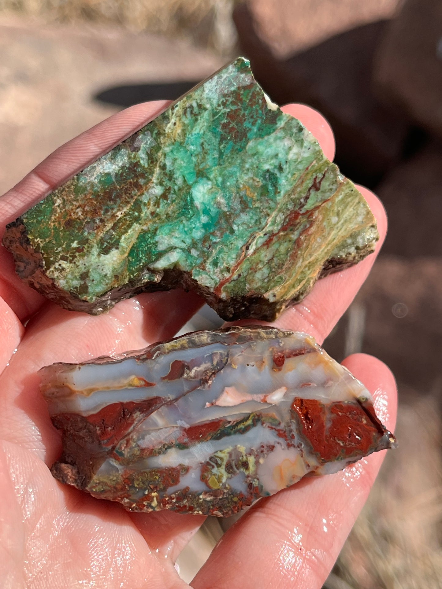 2 small Slabs for Lapidary chrysocolla and Idaho Seam agate