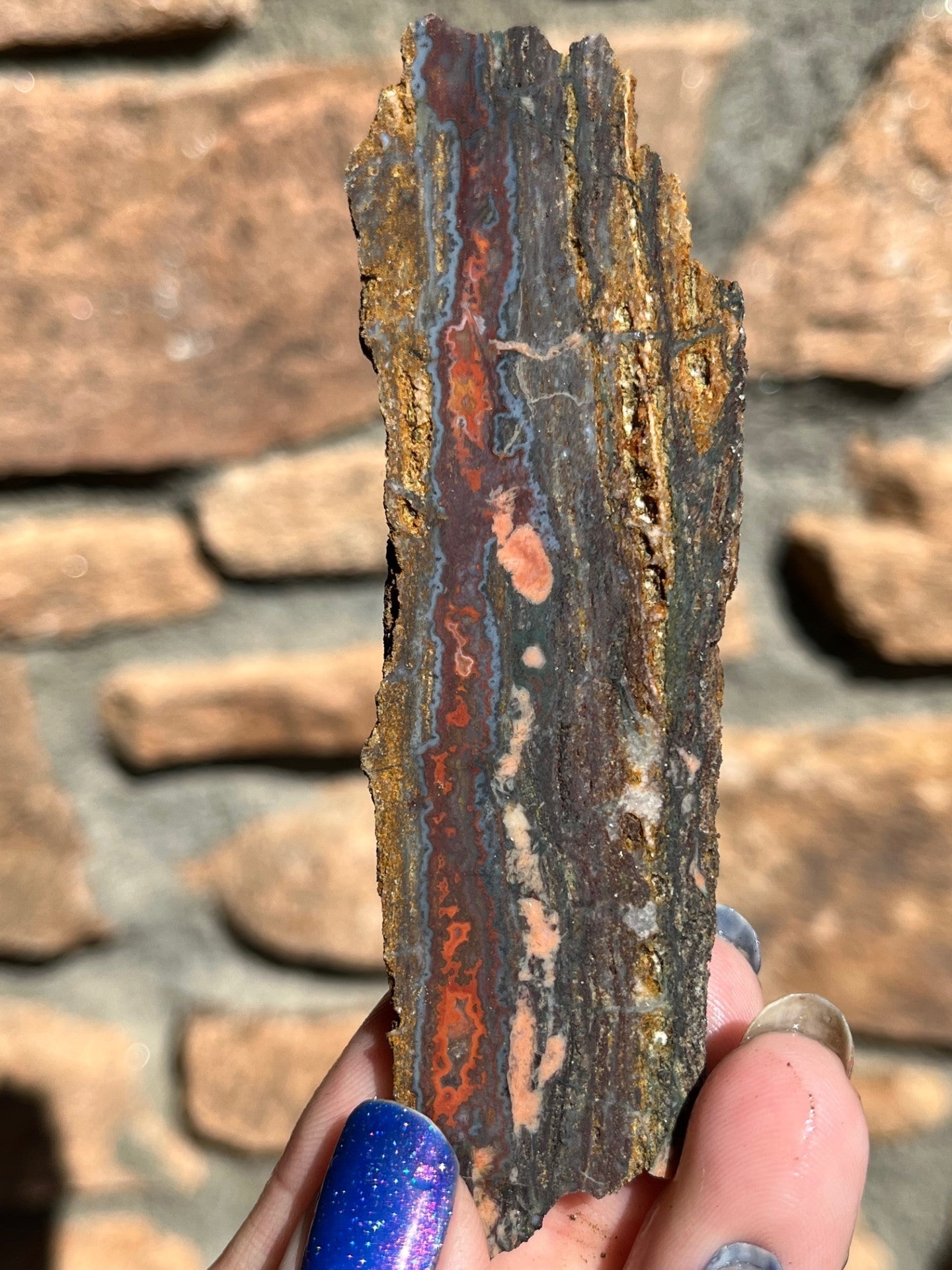 Moroccan Seam Agate with blue stone natural slab lapidary